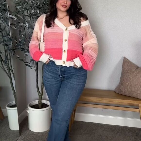 Striped Pink and White Cardigan - Picture 1 of 3